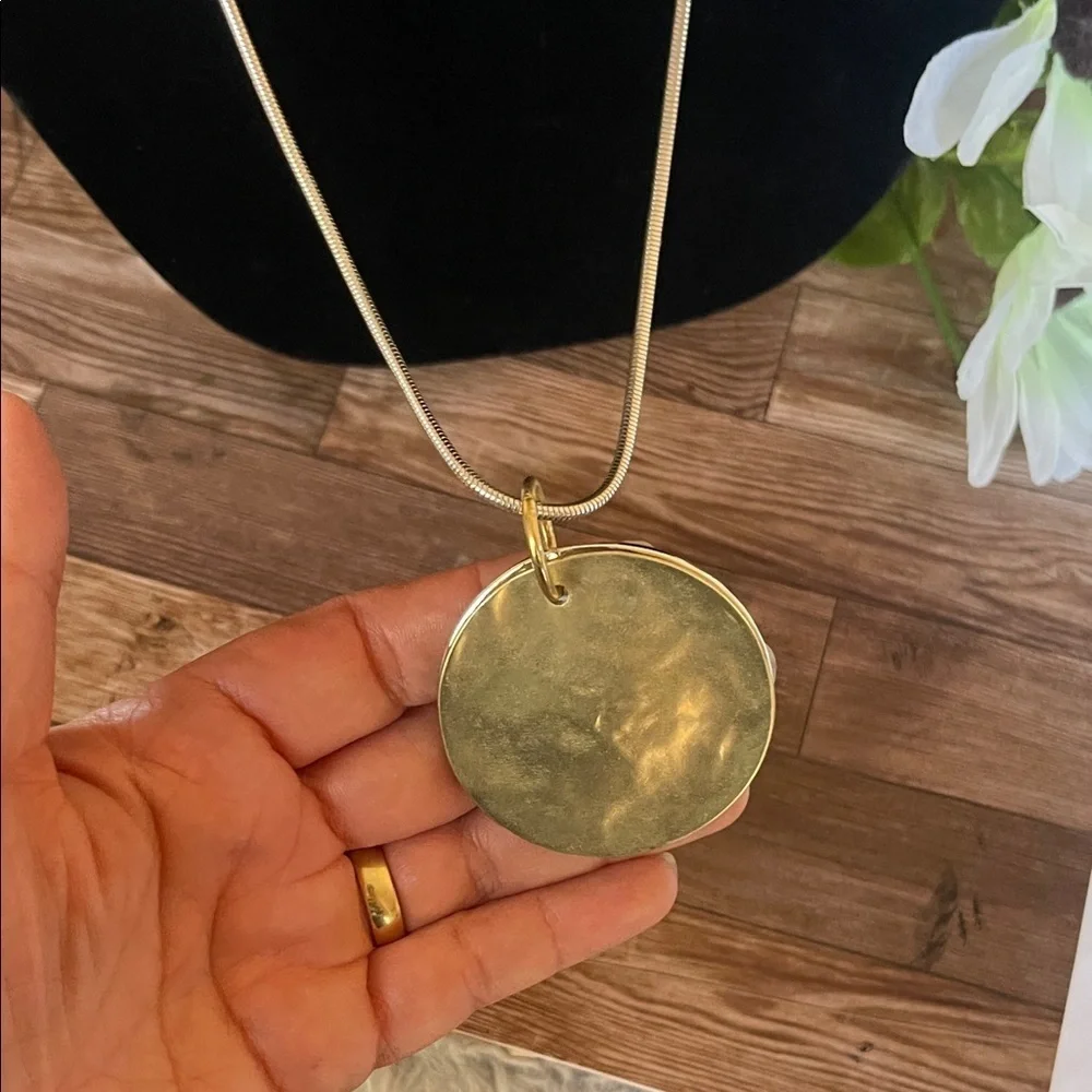 Chico's Gold Disc Pendant Necklace extra large
